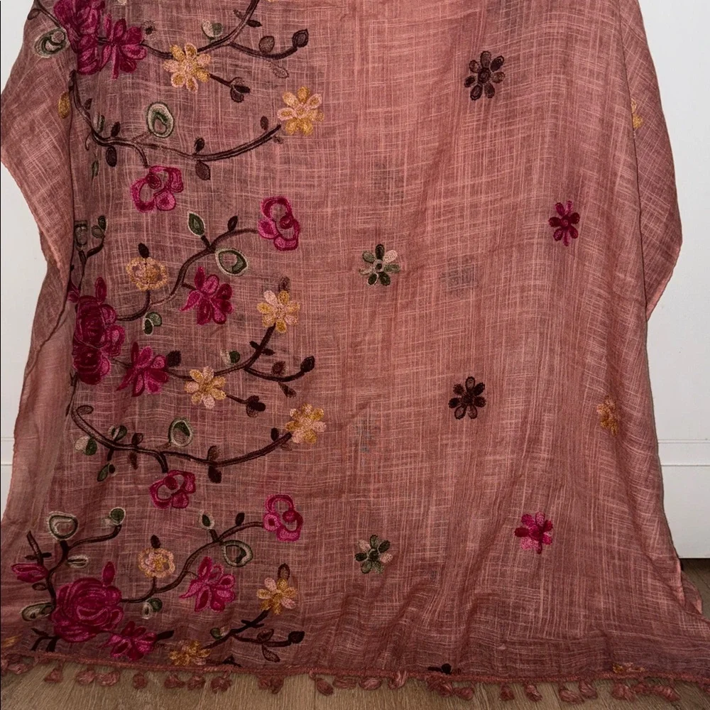 Embroidered Floral Scarf in Dusty Rose with Pink Accents - Picture 7 of 8